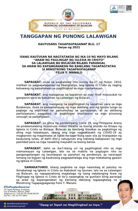 kautusang panlahat blg. 17|Tukuyin ang mga kontribusyon ng ilang naging .